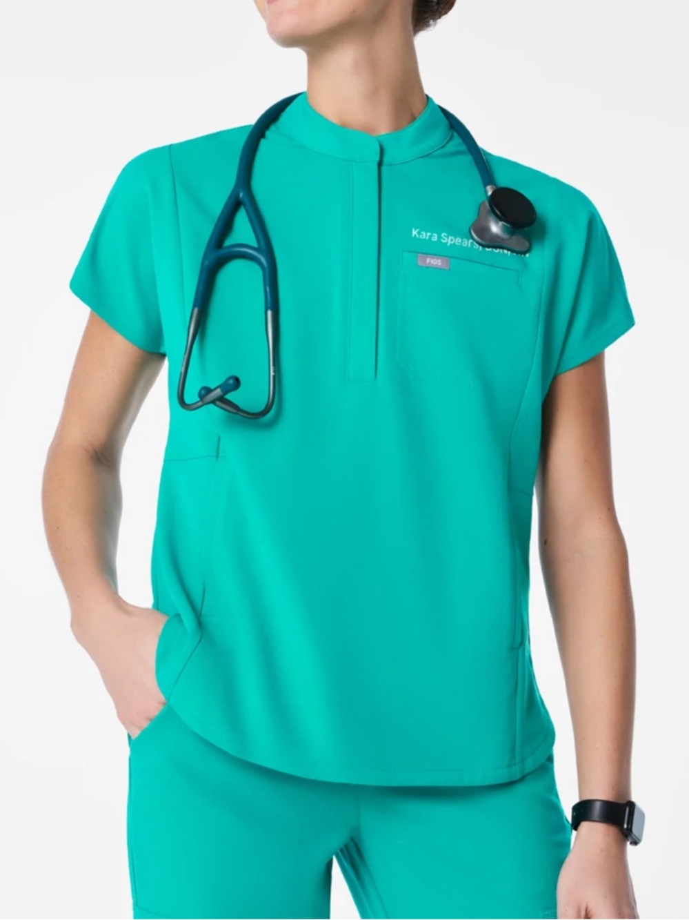 Figs Montex Relaxed Mock Neck Scrub Top // Size XL